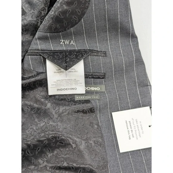 Indochino Bespoke NWT Gray Pinstripe Blazer Sport Coat‎ Two Button 100% Wool 42R